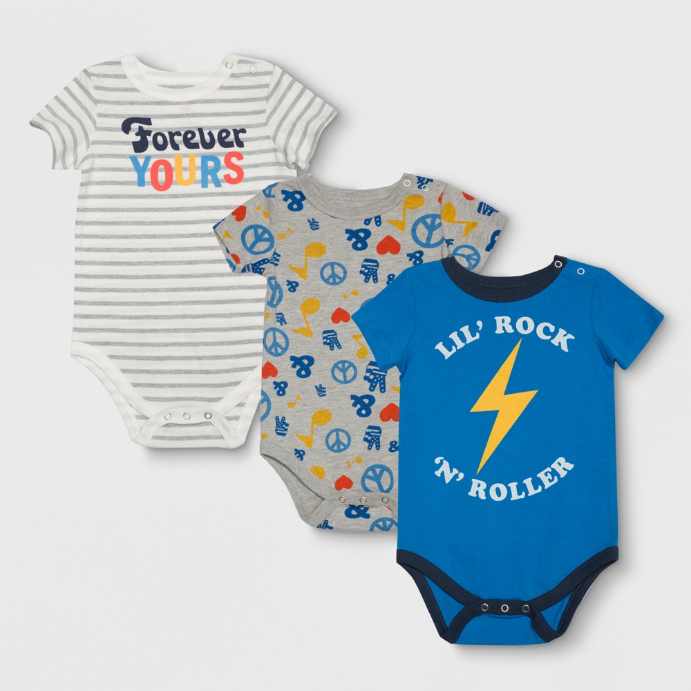 Junk Food Baby Boys 3pk Bodysuit Set - Gray/Blue/White 3-6M, Size: 3-6 M, Multicolored