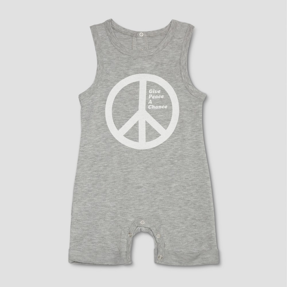 Junk Food Baby Give Peace a Chance Sleeveless Rolled Leg Bodysuit - Gray 9-12M, Infant Unisex, Size: 9-12 M