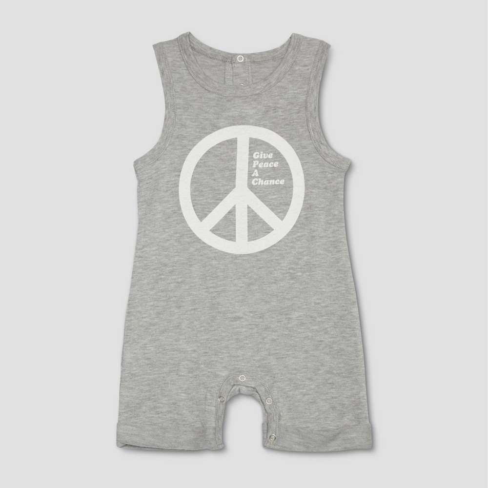 Junk Food Baby Give Peace a Chance Sleeveless Rolled Leg Bodysuit - Gray 9-12M, Infant Unisex, Size: 9-12 M