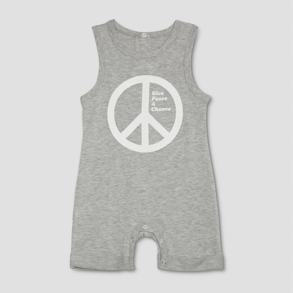 Junk Food Baby Give Peace a Chance Sleeveless Rolled Leg Bodysuit - Gray 18M, Infant Unisex, Size: 18 M