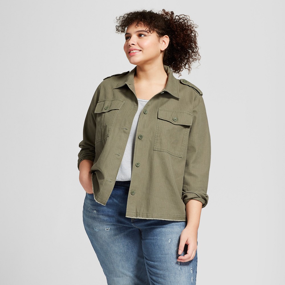 Womens Plus Size Military Jacket - Universal Thread Olive 2X, Green