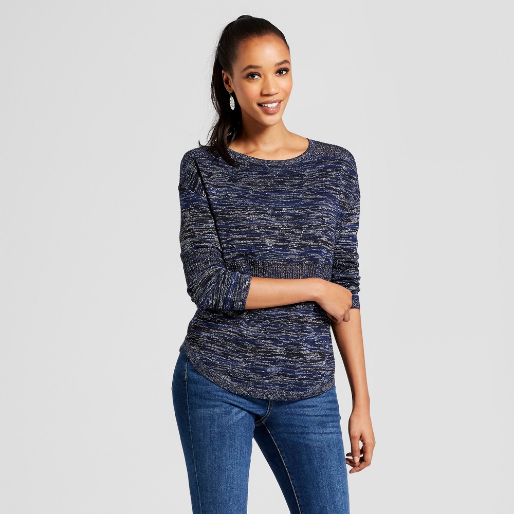 Womens Marled Cocoon Body Pullover with Stitch Interest - Heather B - Blue M