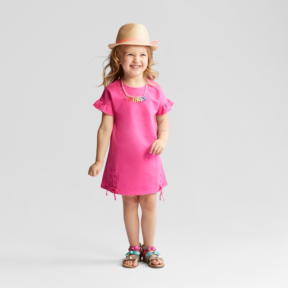 Toddler Girls Lace Up Dress - Cat & Jack Magenta Pink 3T