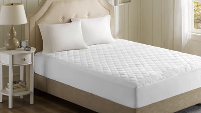 Queen White Heated Microfiber Mattress Pad with 3M Scotchgard