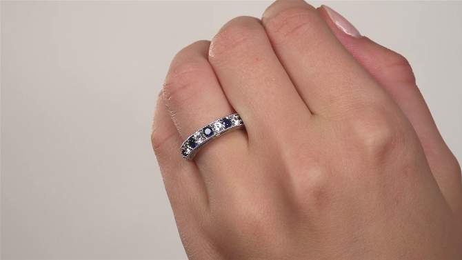 Silver 4/5ct Created Sapphire and Created White Sapphire Ring, 2 of 6, play video
