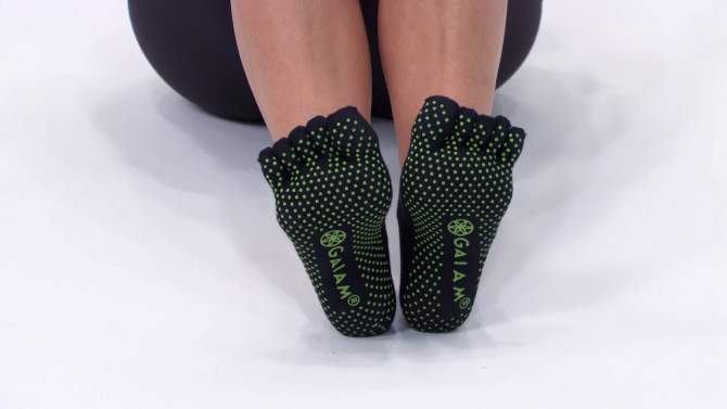 Gaiam No Slip Yoga Socks - Black/Gray M/L, 2 of 7, play video