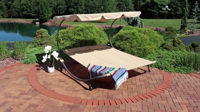 Cabana-Inspired Double Chaise Outdoor Bed with Canopy, Cream