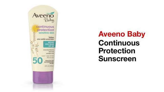 Aveeno Baby Continuous Protection Sensitive Skin Lotion Zinc Oxide Sunscreen, Broad Spectrum SPF 50 - 3 fl oz, 2 of 8, play video