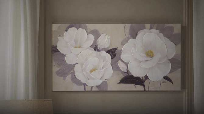 39&#34; x 19&#34; Midday Bloom Florals Paint Embellished Unframed Wall Canvas White, 2 of 8, play video