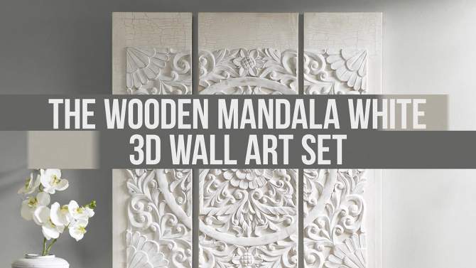 (Set of 3) 35.5&#34; Height Wooden Mandala 3D Embellished Canvas Decorative Wall Art Set White, 2 of 8, play video