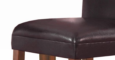 Luxury Brown Faux Leather Counter Height Barstool with Walnut Wood Legs