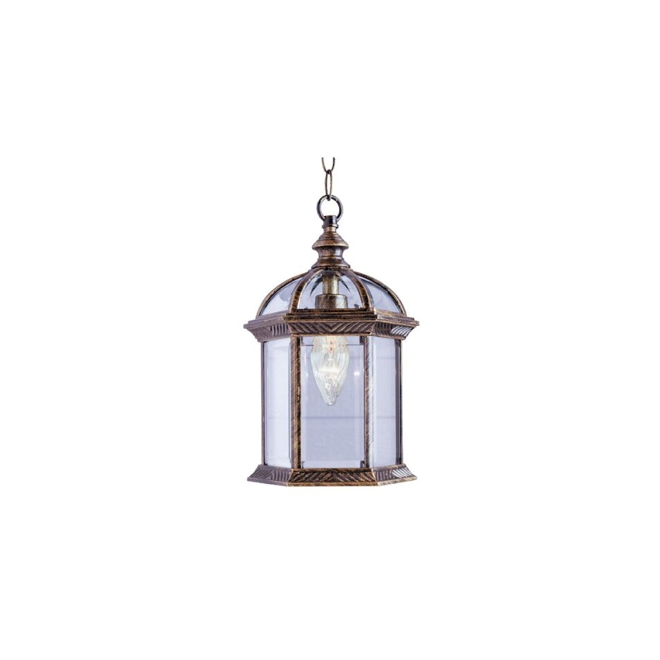 Beveled Glass 1 Light Hanging Lantern Black Gold