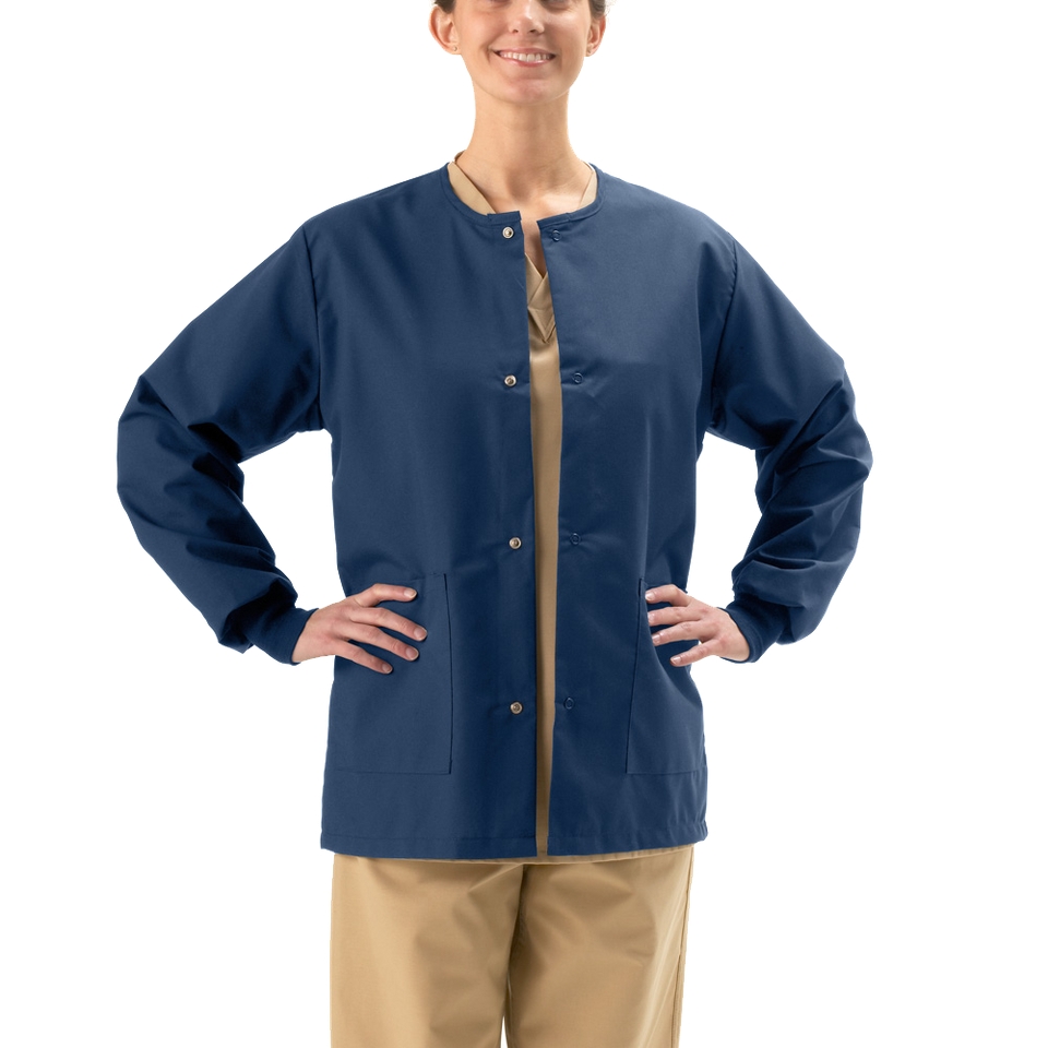 Medline Unisex Snap Front Warm Up Jacket with Two Pockets   Navy (Medium)