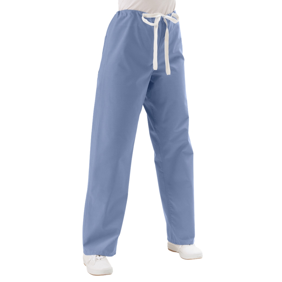 Medline Unisex Reversible Scrub Pants with Drawstring   Ciel Blue (Large)