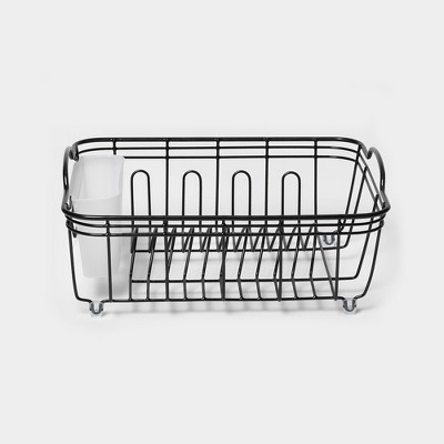 MR.SIGA Dish Drying Rack for Kitchen Counter, Compact Dish Drainer with Drainboard, Utensil Holder and Cup Rack, Plastic Kitchen Drying Rack for