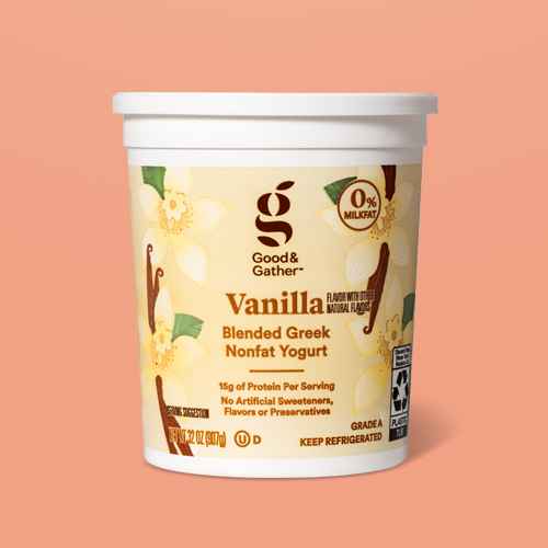 Greek Vanilla Nonfat Yogurt - 32oz - Good & Gather™, Vanilla Honey Blended Greek Whole Milk Yogurt - 32oz - Good & Gather™, Greek Plain Nonfat Yogurt - 32oz - Good & Gather™