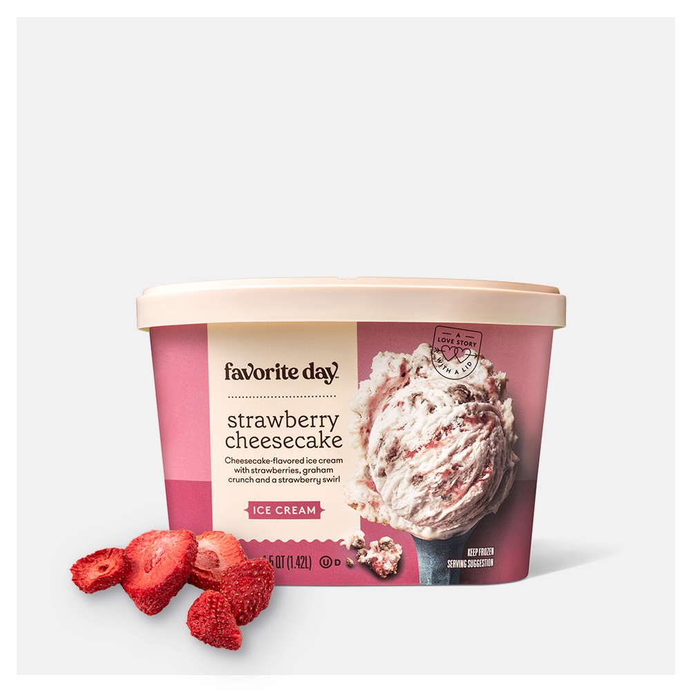 Strawberry Cheesecake Ice Cream - 48oz - Favorite Day™, Freeze Dried Strawberry Slices - 1oz - Good & Gather™