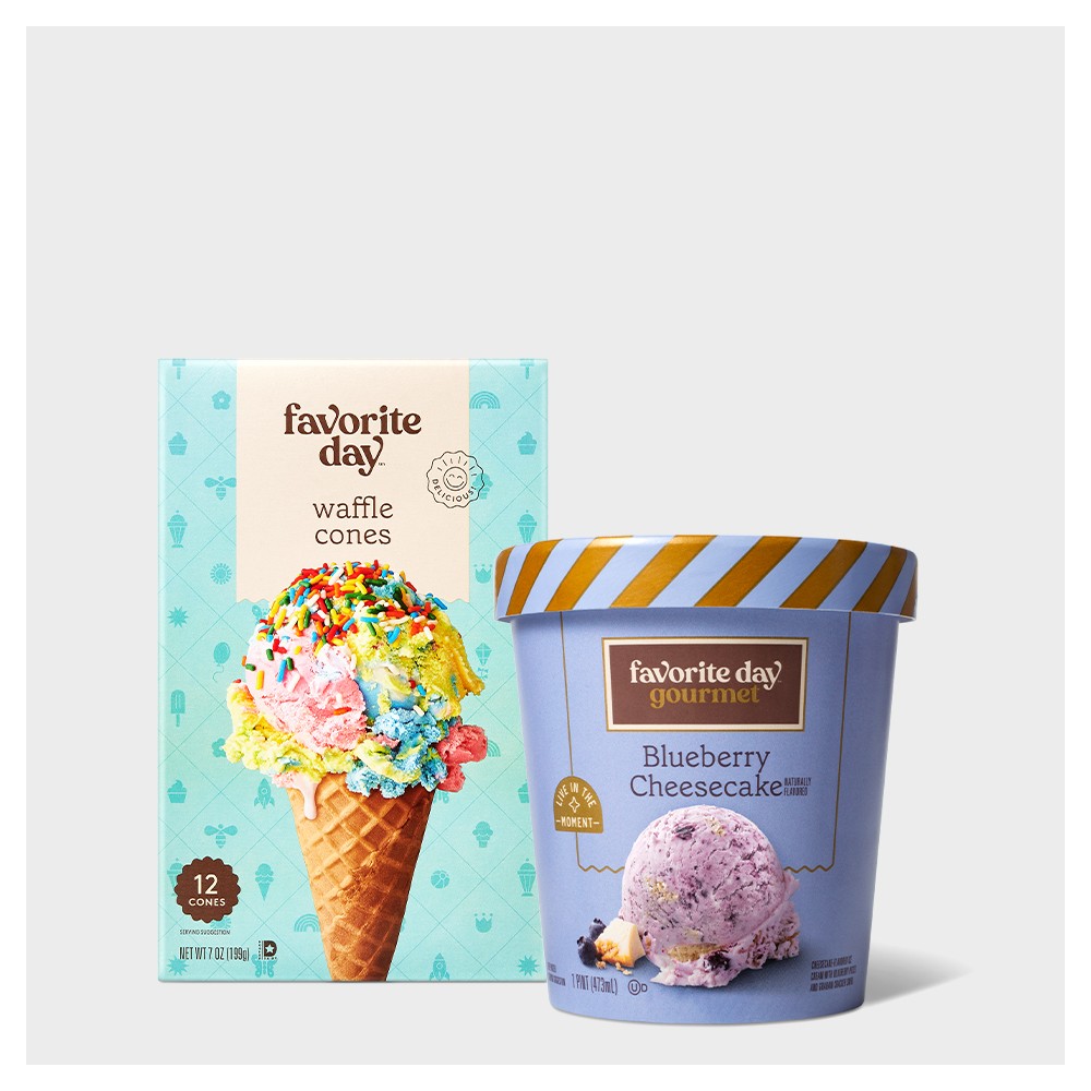 Waffle Cones - 12ct - Favorite Day™, Blueberry Cheesecake Ice Cream - 16oz - Favorite Day™