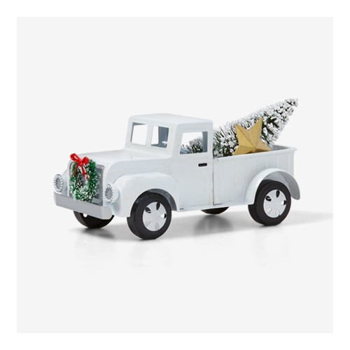 Medium Metal Truck with Christmas Tree Decorative Figurine White - Wondershop™