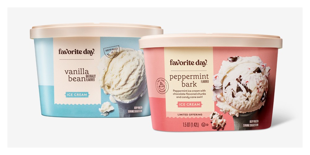 Vanilla Bean Ice Cream - 48oz - Favorite Day™, Peppermint Bark Ice Cream - 48oz - Favorite Day™