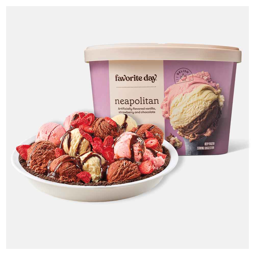 Neapolitan Ice Cream - 48oz - Favorite Day™, OREO Cookie Pie Crust, 8 inch - 6oz, Freeze Dried Strawberry Slices - 2oz - Good & Gather™, Smucker's Chocolate Hot Fudge Toppings - 11.75oz