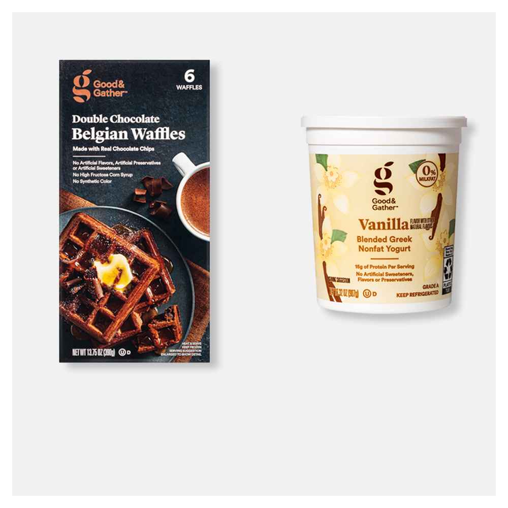 Double Chocolate Belgium Style Frozen Waffles - 6ct - Good & Gather™, Greek Vanilla Nonfat Yogurt - 32oz - Good & Gather™