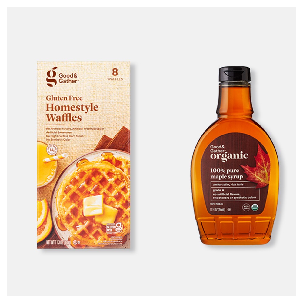 Gluten Free Homestyle Frozen Waffle - 8ct - Good & Gather™, 100% Pure Organic Maple Syrup - 12 fl oz - Good & Gather™