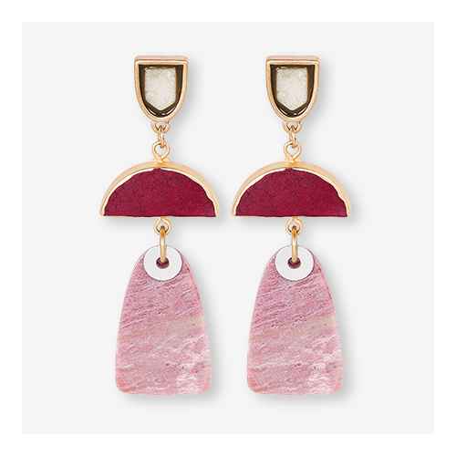 Semi-Precious Dyed Violet Howlite and Rhodochrosite Drop Earrings - Universal Thread™ Berry Pink