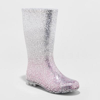 Girls' Evelyn Glitter Rain Boots - Cat & Jack Silver