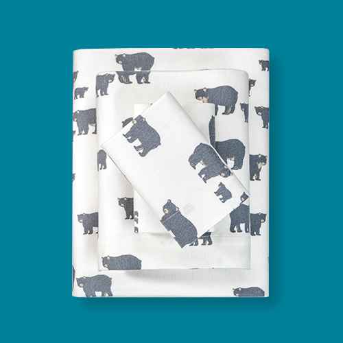 King Flannel Sheet Set Gray Bear - Eddie Bauer