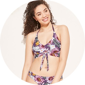 plum and floral wrap bikini