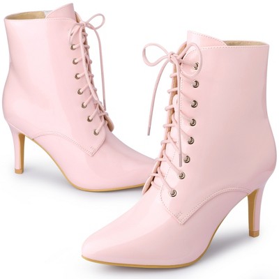 Allegra K Women's Zip-Up Pointed Toe Lace Up Stiletto Heel Ankle Boots