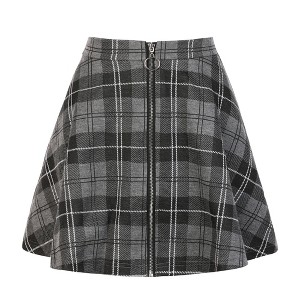 Allegra K Women's Plaid A-Line Zip Up High Waisted Skater Skirt - 1 of 4