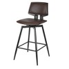 VECELO Counter Height Bar Stools Set of 2, Faux Leather Upholstered Barstools with Back Footrest and Metal Legs, Armless Bar Chairs, Brown/Gold - 2 of 4
