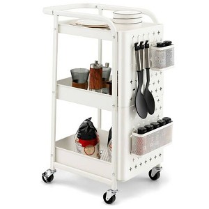 Tangkula 3-Tier Utility Storage Cart Metal Rolling Trolley w/ DIY Pegboard Baskets - 1 of 4