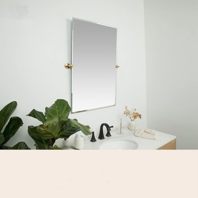 Elegant Beveled 24x36 Frameless Pivot Mirror with Brushed Gold Anchors