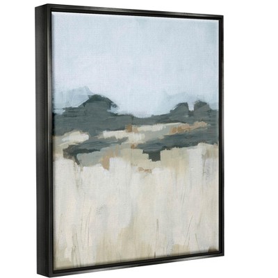 Countryside Grass Abstract Landscape Canvas Print in Black Frame