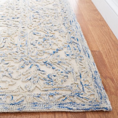 Ivory and Blue Hand Tufted Wool Runner Rug, 2'3" x 8'