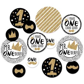 Big Dot of Happiness 1st Birthday Little Mr. Onederful - Boy First Birthday Party Giant Circle Confetti - Party Decorations - Large Confetti 27 Count