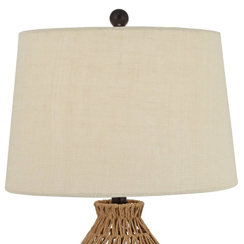 360 Lighting San Carlos Modern Coastal Table Lamp 29" Tall Natural Rattan Wicker with USB Cord Dimmer Oatmeal Fabric Shade for Bedroom Living Room, 3 of 9