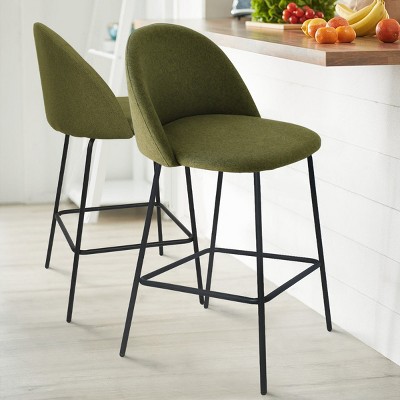 Nano 25.5" Counter Height Stool Set Of 2,Counter Height Barstools with Back,Upholstered Counter Stool Chairs with Black Metal Frame-Maison Boucle