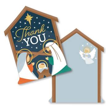 Big Dot of Happiness Holy Nativity - Shaped Thank You Cards - Manger Scene Religious Christmas Shaped Thank You Cards with Envelopes - Set of 12