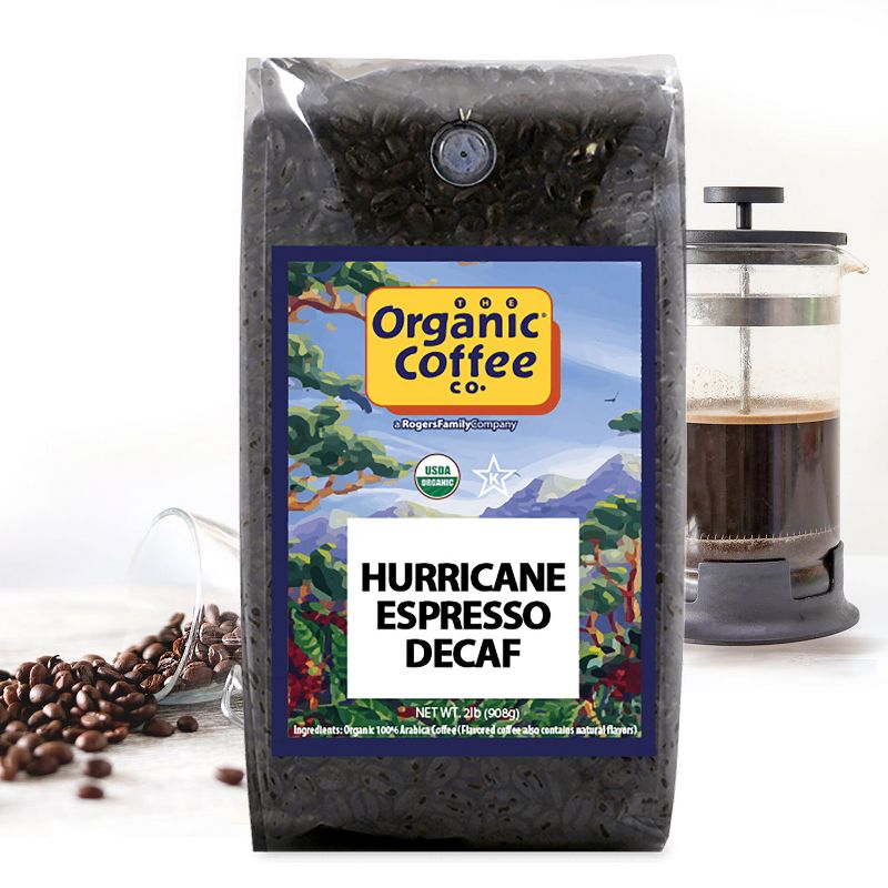 Organic Coffee Co., DECAF Hurricane Espresso, 2lb (32oz) Whole Bean, Swiss Water Processed Decaffeinated Coffee, 4 of 6