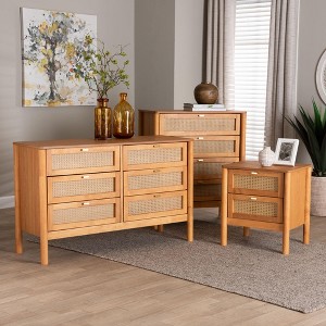 Baxton Studio Jenn Golden Brown Wood Japandi 3-Piece Storage Set with Distressed-Finished Rattan - 1 of 4