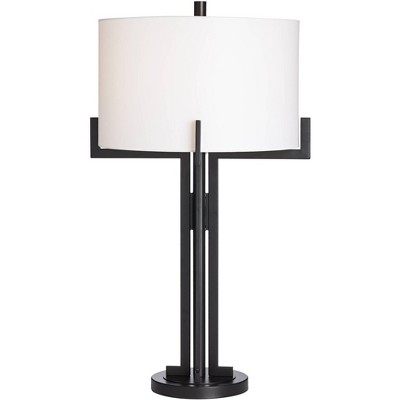 Idira 28" Modern Industrial Black Metal Table Lamp with White Drum Shade