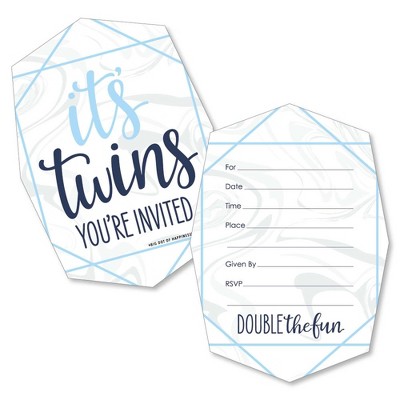 Big Dot of Happiness It's Twin Boys - Shaped Fill-in Invitations - Blue Twins Baby Shower Invitation Cards with Envelopes - Set of 12
