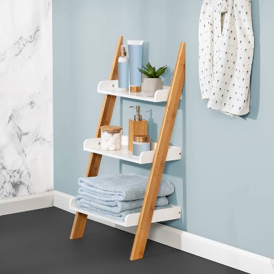 3-Tier Bathroom Ladder Shelf, Bathroom Floor Storage Shelf with