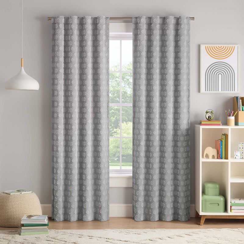 Kids' 100% Blackout Dot Clip Curtain Panel with Rod Pocket and Back Tab Gray - Eclipse, 1 of 9