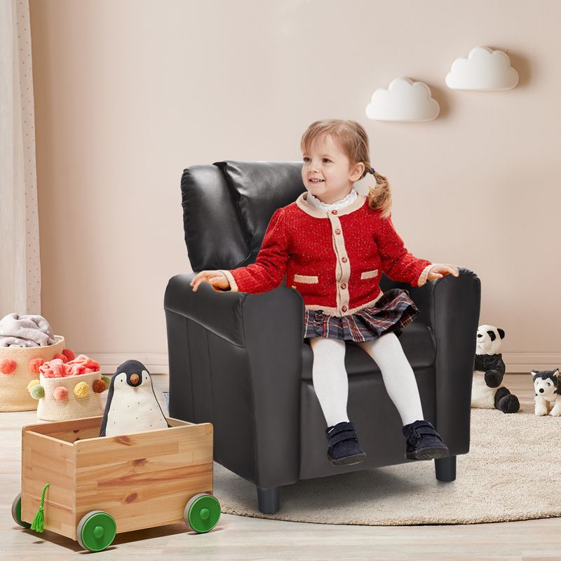 Infans Kids Recliner Chair PU Leather Armrest Sofa w/Footrest Cup Holder Beige, 3 of 8