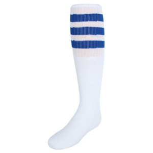 Jefferies Socks Kid's Striped Knee-High Tube Socks (1 Pair), Large (Shoe Sizes 6-9), Blue - 1 of 3